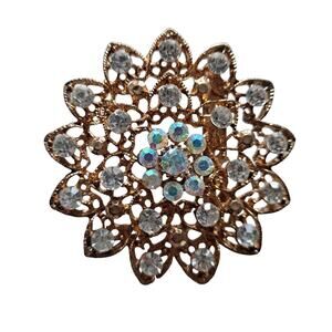 Rhinestone Crystal Gold Tone Flower Brooch Pin for Wedding Bouquet Party Jewelry